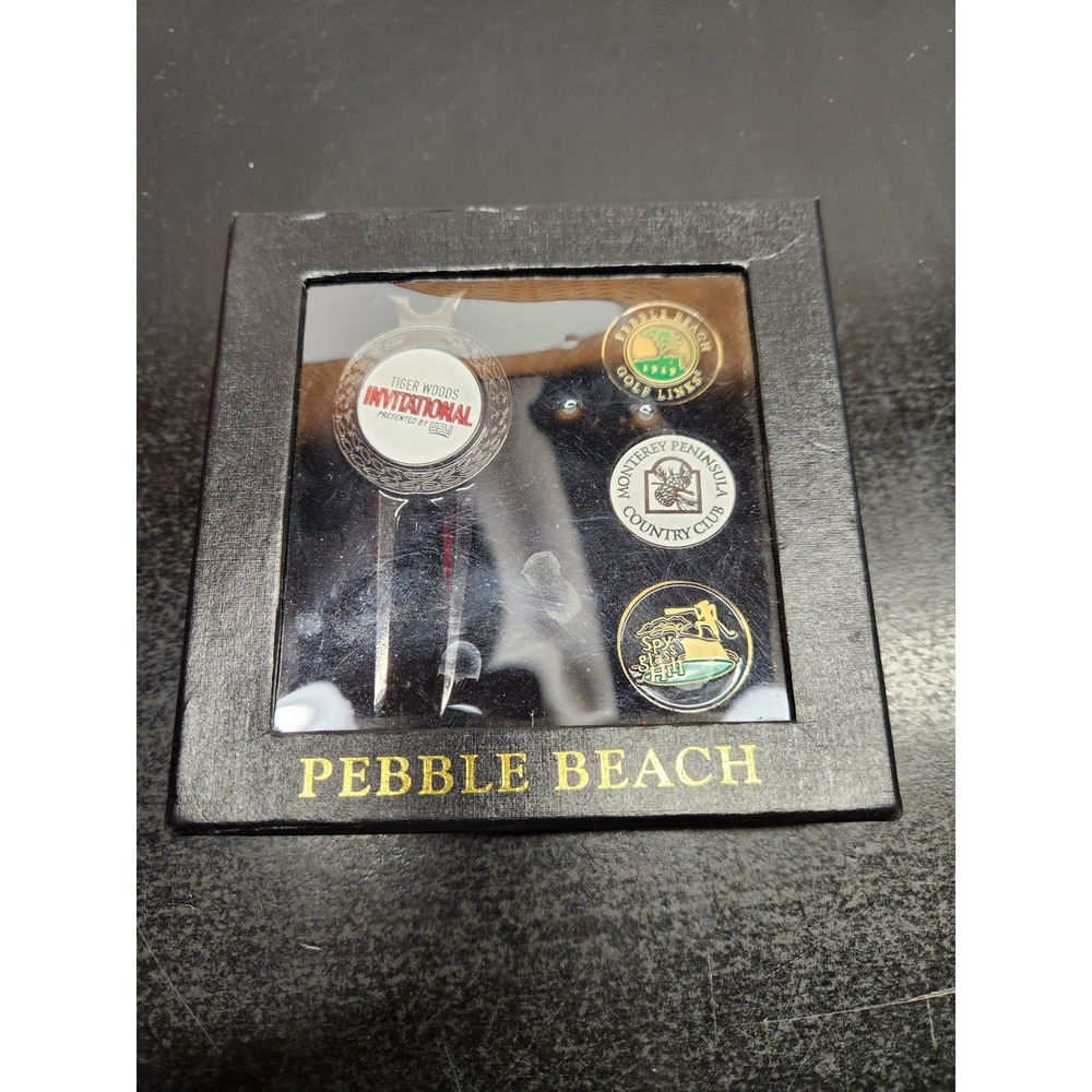 Pebble Beach Tiger Woods Invitational Divot Tool & 3 Course Ball Markers Set